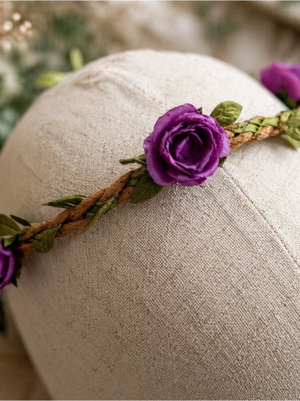 Boho Floral Crown Headband Purple Rose Braided Vine Fairy Festival